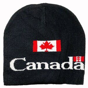 Variety To Go Canada Maple Leaf Beanie Hat, Black Beanie with Canada Flag